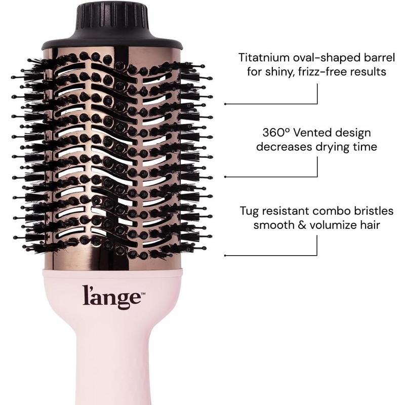 L'ANGE HAIR Le Volume 2-in-1 Titanium Blow Dryer Brush | Hot Air Brush in One with Oval Barrel | Hair Styler for Smooth, Frizz-Free Results for All Hair Types (Blush - 75 mm)