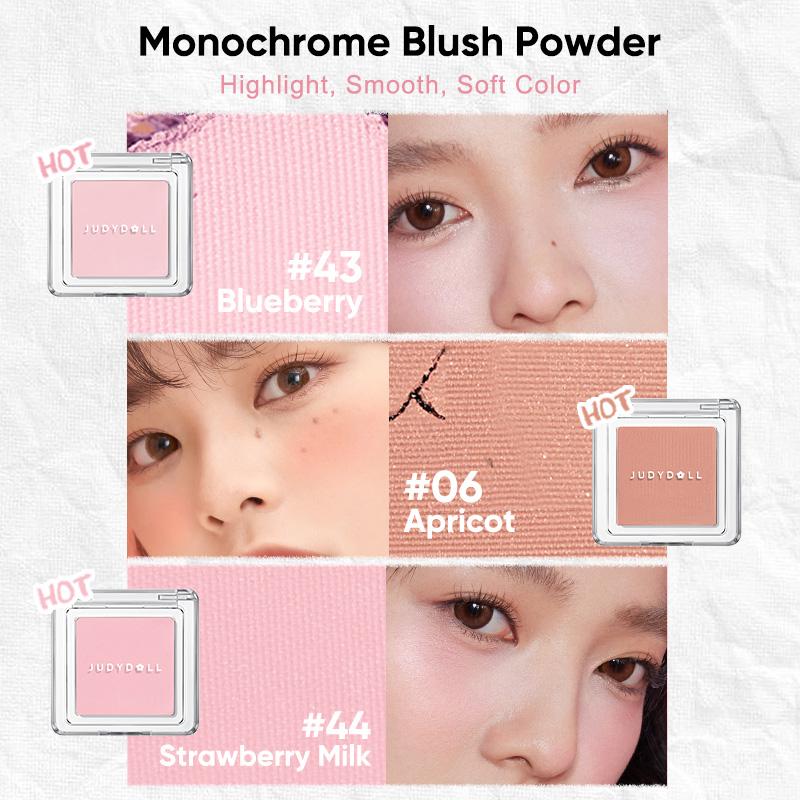 Judydoll Monochrome Blush Powder Palette - Sweet Natural Brightening Skin Tone, Highlight, Smooth, Soft Color Light Pink Blush For Girls, Cute and Lightweight, Convenient to Carry, Long-lasting All-Day Face Enhancing Makeup Color