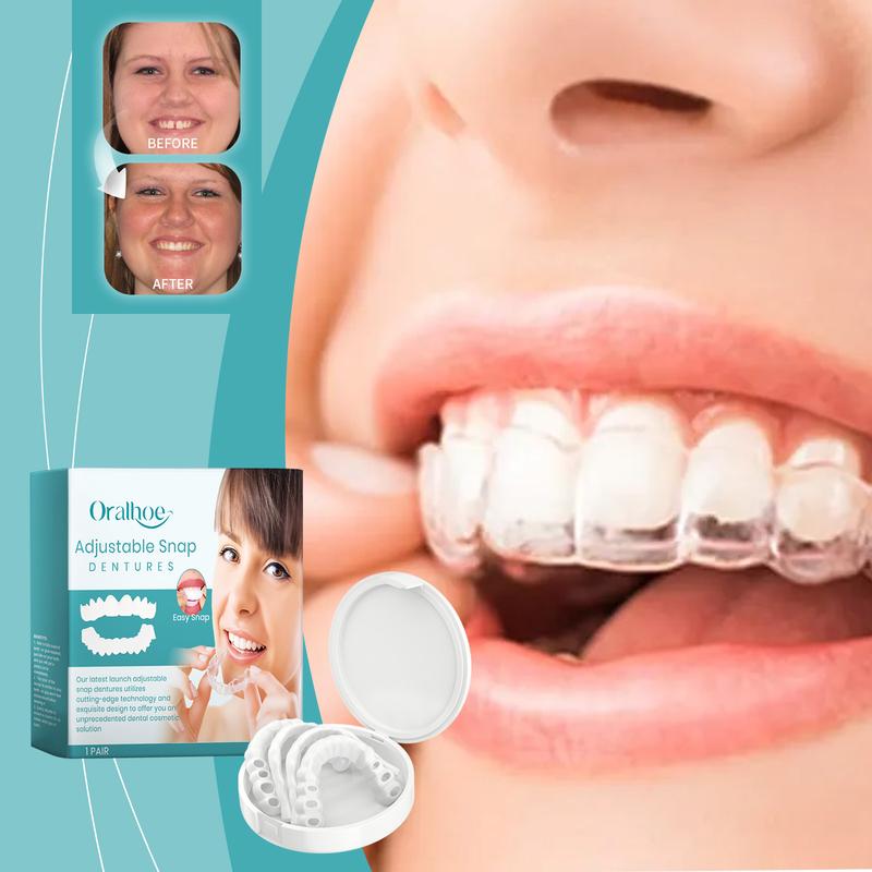 White Denture Veneer Set - Soft, BPA-Free, Adjustable Upper and Lower Denture Accessories for Men and Women - Easy to Clean, Comfortable, and Natural-Looking Smile adjustable buckle