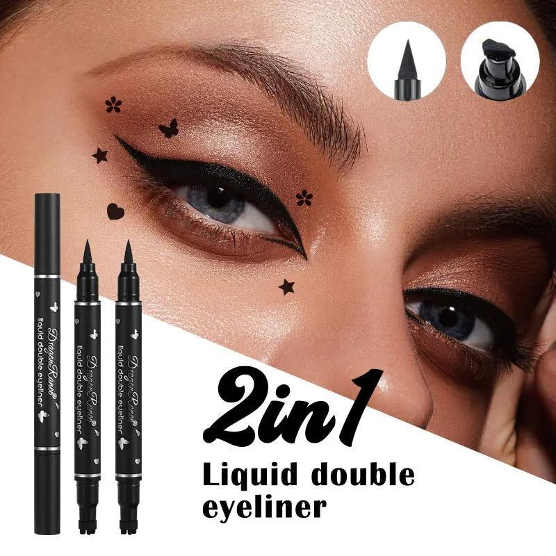 Waterproof Double-ended Eyeliner Stamp Pen (5 Counts set), Heart & Flower & Star & Dot Shape Eyeliner Pens, Eye Makeup Tool for Women & Girls