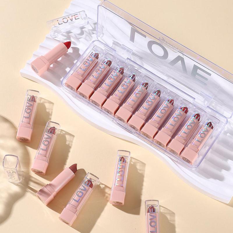 Non-stick Cup Long Lasting Matte Lipstick, 10pcs set Easy Coloring Lip Sticks, Moisturizing Matte Lipstick, Suitable for All Occasions Lip Makeup