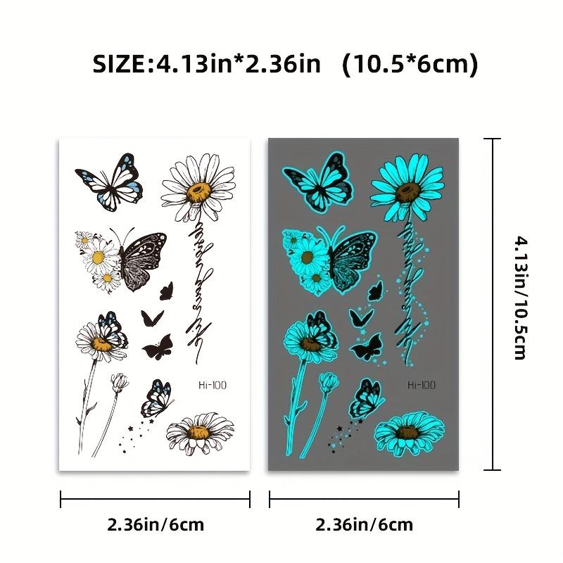 15 Sheets Glow-in-the-Dark Blue Luminous Butterfly Tattoo Stickers - Waterproof Temporary Tattoos with Feather, Deer, and Flower Patterns - Lasting 2-5 Days, Perfect for Shoulder, Finger, Wrist, Body, Clavicle, Arm, and Ankle Art for Women and Girls