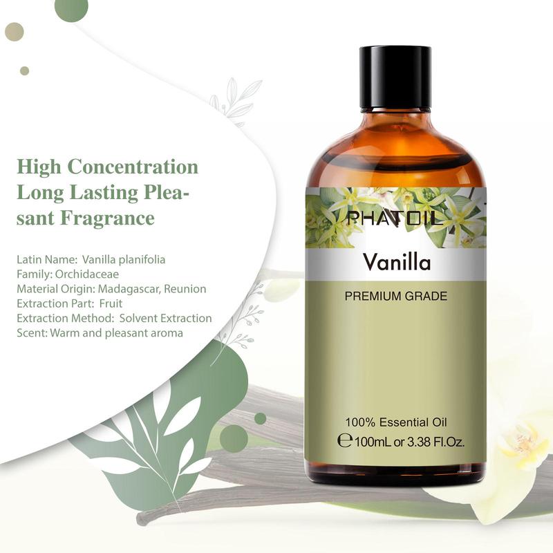 100ml 3.38fl.Oz Vanilla Essential Oil, 1 Count Natural Diffuser Oil For Aromatherapy & Skin Care, Fragrance Oil For Diffuser Humidifier, Essential Items