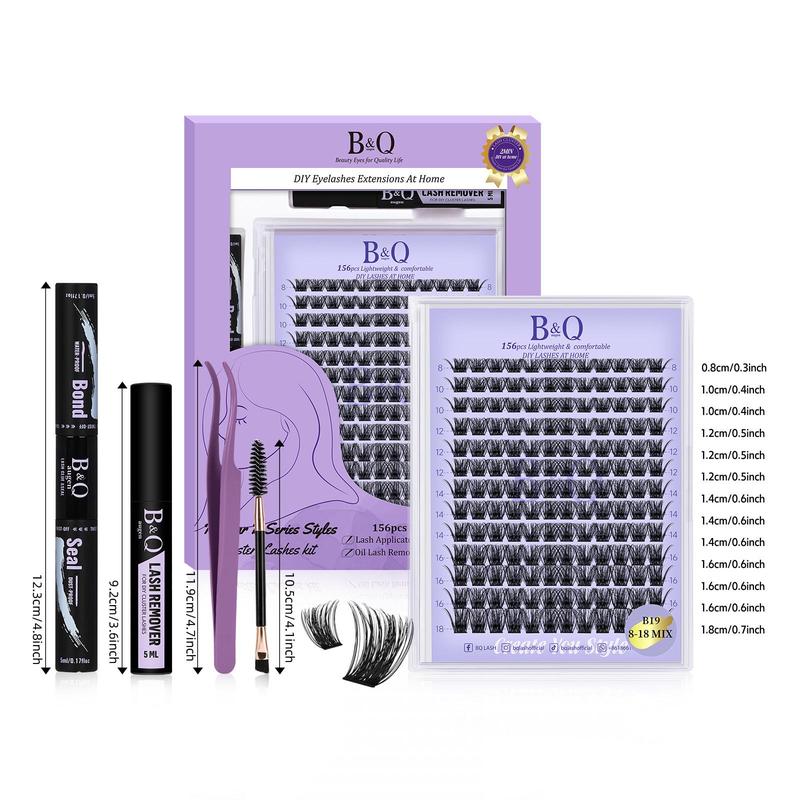 DIY Lash Clusters Kit, 156pcs B19 Eyelash Extension Kit, Waterproof Lash Clusters Extension 8-18mm Cluster with Lash Bond and Seal, Glue Remover, Christmas Lash Applicator Tool At Home