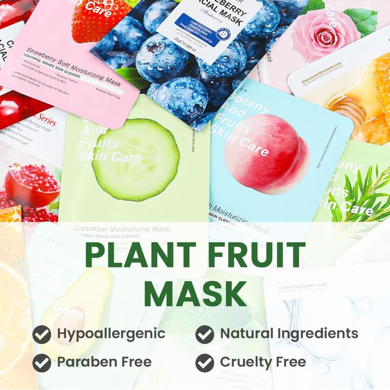 10 Pack Variety Sheet Masks,Spa Party Face Masks for Kids Skin Care,Facial Mask Skincare Set Korean,Moisturize,Brighten,Nourish for All Skin Types,Birthday Gifts for Women Men Girls,Set01