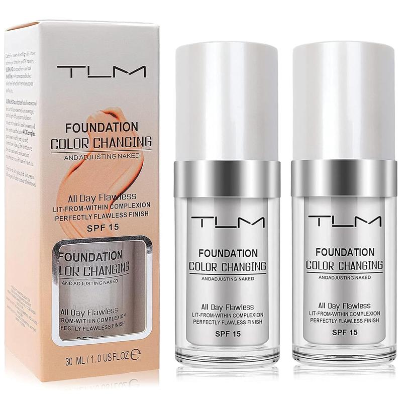 2 Pack TLM Color Changing Foundation Liquid Base Makeup Change To Your Skin Tone By Just Blending, white full coverage foundation Flawless