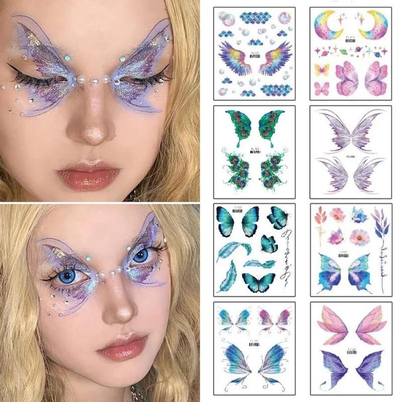 Fairy Butterfly Design Temporary Tattoo, Eyes Face Hand Body Art Fake Tattoo, Body Art Sticker for Women Makeup Dance Music Festival