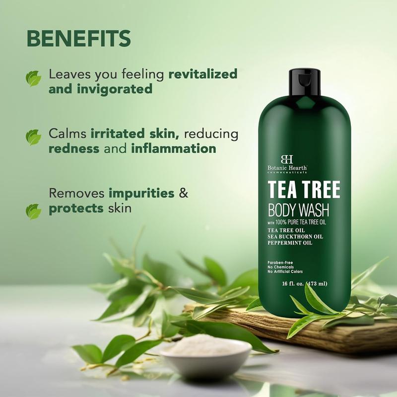 Tea Tree Body Wash Helps Nail Conditions Athletes Foot Ringworms Jock Itch & Body Odor Soothes Itching&Promotes Healthy Skin Naturally Scented 16fl oz