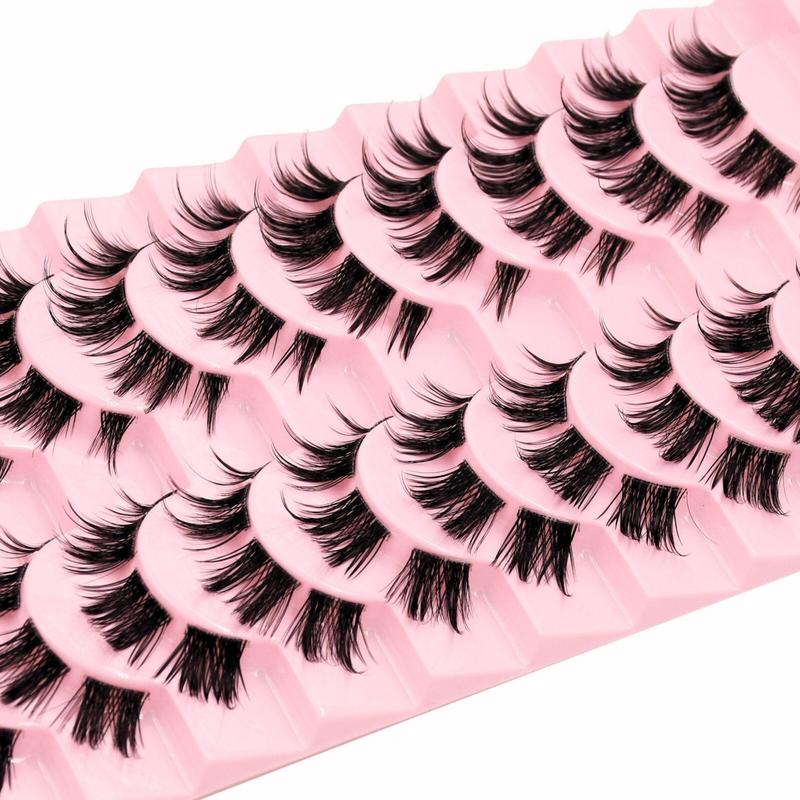 10 Pairs Manga Clusters Lashes Wet Effect Look Anime False Eyelashes Fluffy 3D Cat Eye Lashes 16MM Individual Strips Clusters Lash Extensions