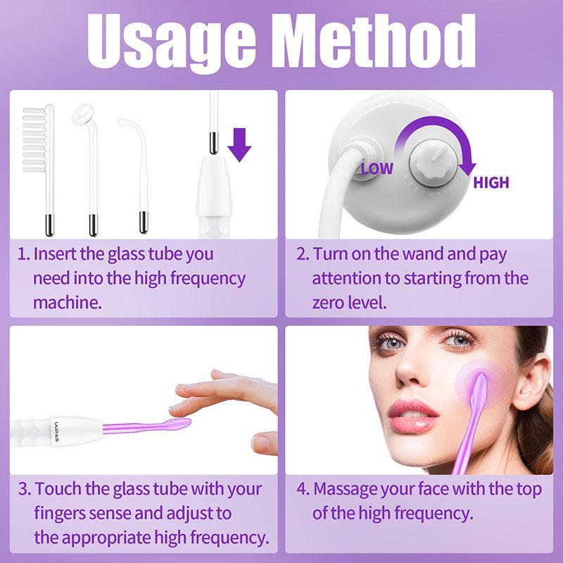 4 in 1 High Frequency Beauty Machine, 1 Set Comfort Electrode Stick Facial Massage Tool, Facial Skin Care Massage Instrument, Personal Care Appliances for Home Spa, Facial Beauty Accessories