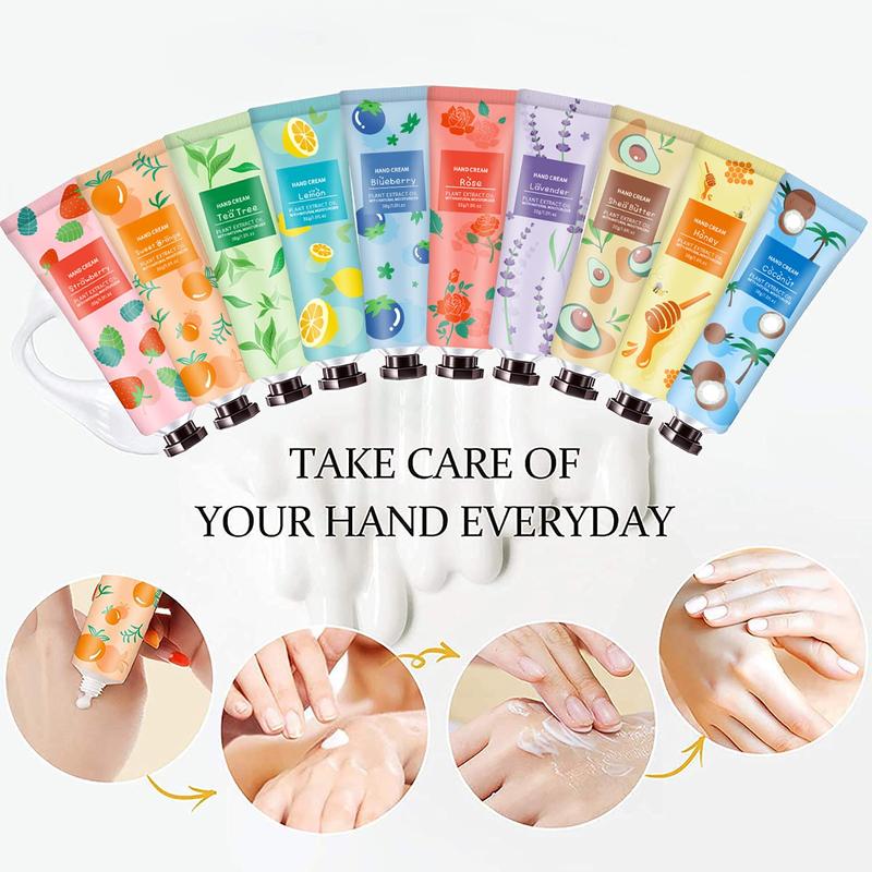 10-Pack Moisturizing Hand Cream for Dry, Cracked Hands - Ideal Christmas Gifts for Women and Teens, Perfect Stocking Stuffers for Adults, Teacher Appreciation Presents - Natural Plant Fragrance Mini Hand Lotion