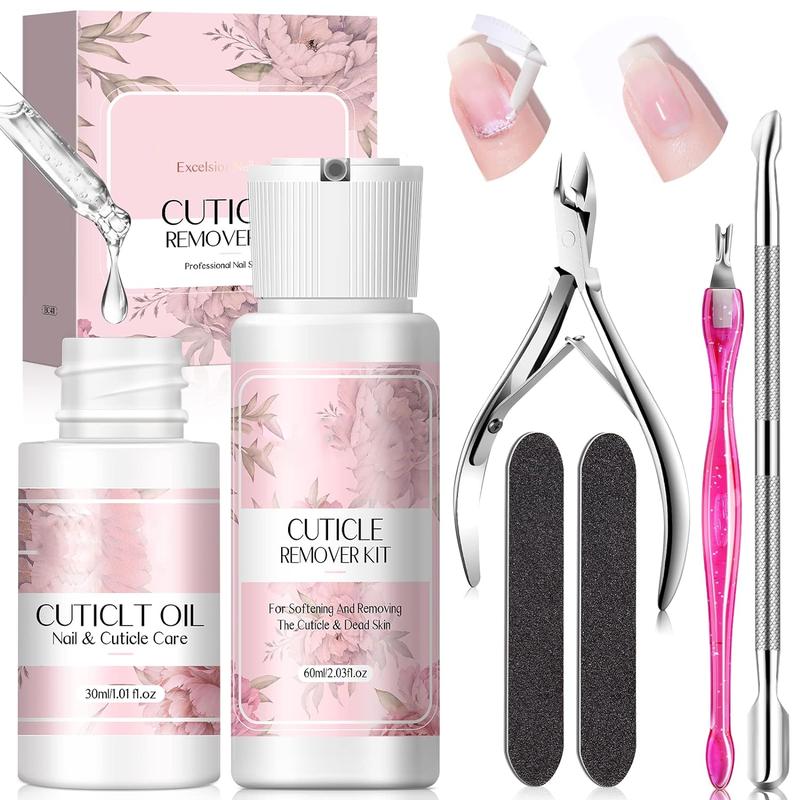 Cuticle Remover and Cuticle Oil Kit – Nail Care Kit with Cuticle Remover Liquid & 1.01 oz Cuticle Oil Cuticle Trimmer for Cuticle Softener & Moisturize Manicure Kit for Home Use Nail Art