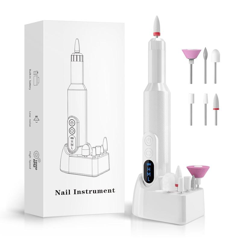 Portable Electric Nail Drill, 1 Box Electrical Professional Nail File Kit with 6 Nail Drill Bits, Manicure Pedicure Polishing Shape Tools