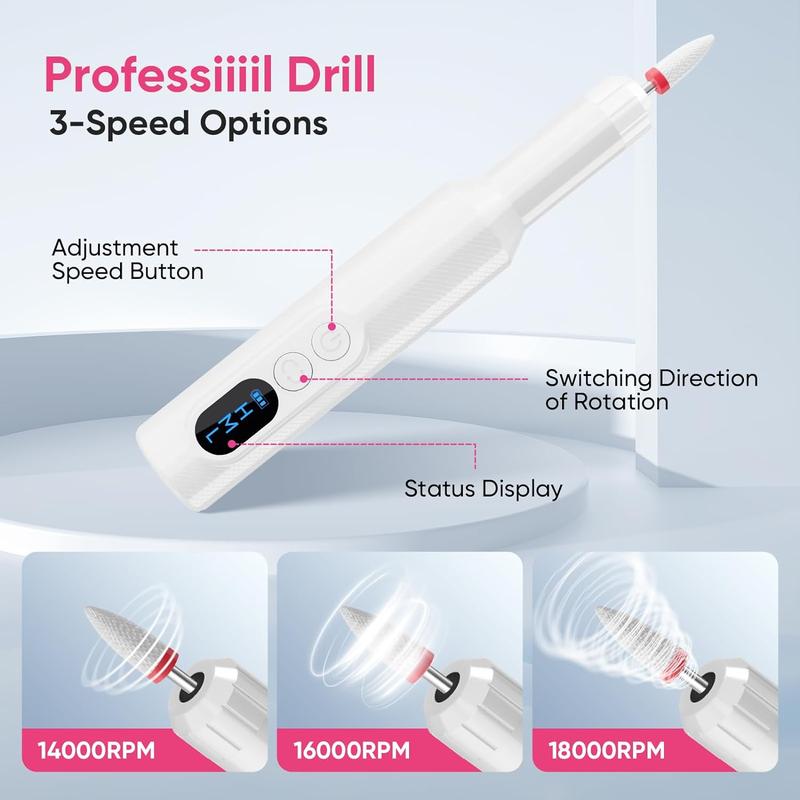 Portable Electric Nail Drill, 1 Box Electrical Professional Nail File Kit with 6 Nail Drill Bits, Manicure Pedicure Polishing Shape Tools