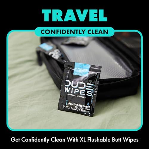 DUDE Wipes - On-The-Go Flushable Wipes - 1 Pack, 30 Wipes - Mint Chill Extra-Large Individually Wrapped Adult Wet Wipes - Eucalyptus & Tea Tree Oil - Septic and Sewer Safe