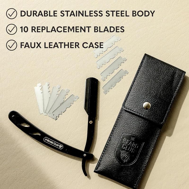 Straight Razor for Men - Navajas Para Barbero - Barber Straight Edge Razor Kit - Premium Single Derby Blade Cutthroat Razor With 10 Replaceable Stainless Steel Blades & Leather Case