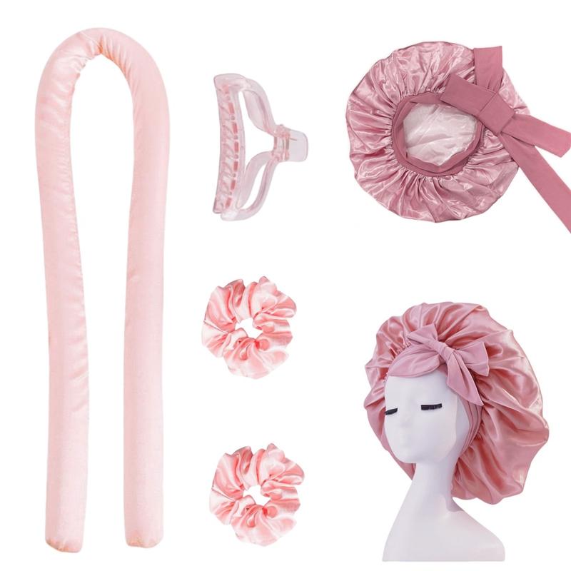 Heatless Hair Curler With Elastic Satin Bonnet for Sleeping Overnight Curls Set,  Silk Bonnet Sleep Cap and Heatless Curls Headband No Heat Curl Rod Kit for Women Curly Haircare Gift