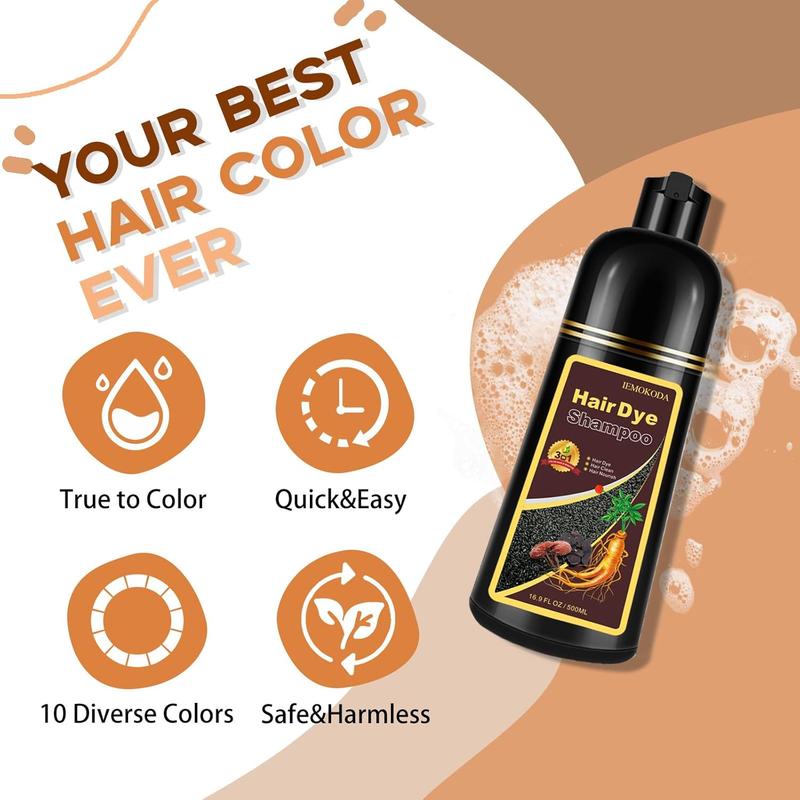 Natural 3-in-1 Hair Dye Shampoo - Instant Herbal Shampoo, Long-lasting Hair Coloring & Plant Haircare, Unisex Chestnut Brown Type Hairdye, 500ML