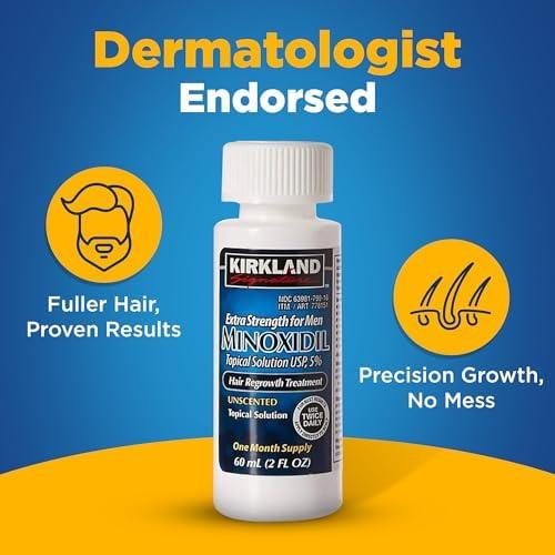 Kirkland Signature Minoxidil for Men 5% Extra Strength Hair Regrowth for Men vqzjBI, 1 Month Supply