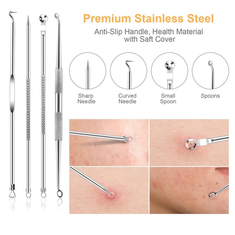 Pimple Popper Tool Kit, 9 PCS Blackhead Remover Tools with Tweezers, 16-Heads Professional Acne Zit Pimple Popper Extraction Tools, Whitehead Comedone Extractor Kit for Facial Nose