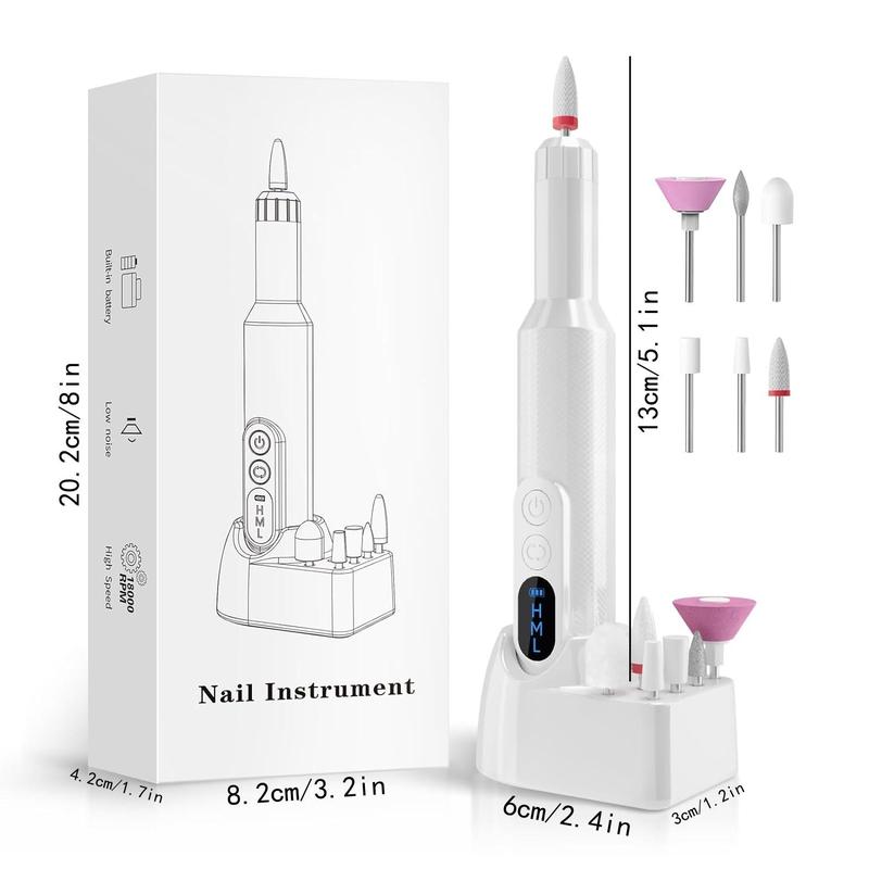 Portable Electric Nail Drill, 1 Box Electrical Professional Nail File Kit with 6 Nail Drill Bits, Manicure Pedicure Polishing Shape Tools