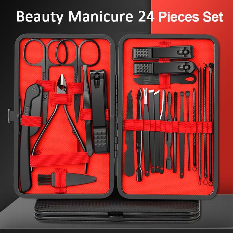 Professional Manicure Tools Set, 24 Pieces Stainless Steel Fingernail Toenail Clipper Set with Storage Case, Portable Pedicure Tool Kit for Home & Travel