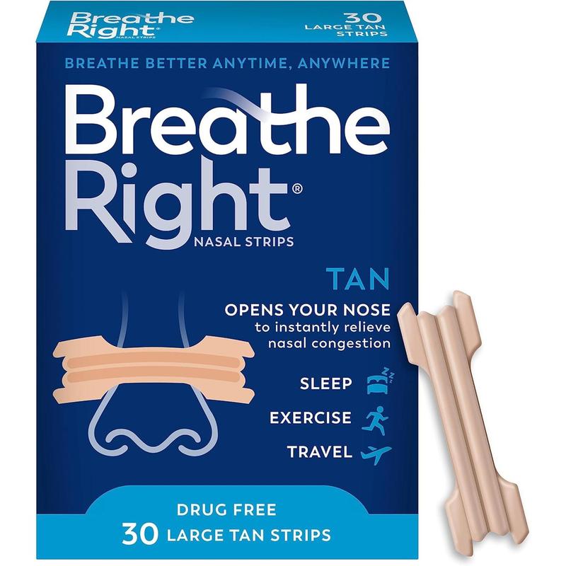 Breathe Right Original Nose Strips to Reduce Snoring and Relieve Nose Congestion, Tan, 30 Count (Packaging May Vary)