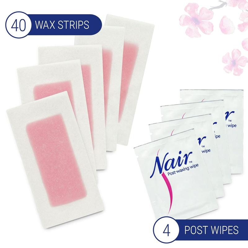 Nair Hair Remover Wax Ready Strips, Face and Bikini Hair Removal Wax Strips, 40 Count