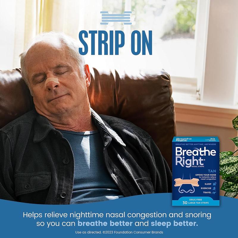 Breathe Right Original Nose Strips to Reduce Snoring and Relieve Nose Congestion, Tan, 30 Count (Packaging May Vary)