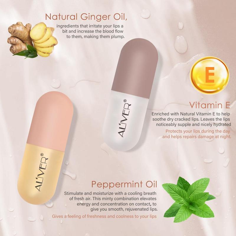 Moisturizing Lip Plumper, 2 Counts box Natural Ginger Oil Lip Plumper, Lip Care Product For Women & Girls, Christmas Gift