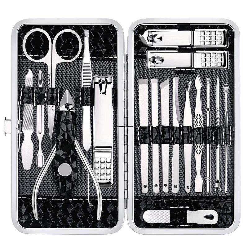 Manicure Set Nail Clippers Pedicure Kit -18 Pieces Stainless Steel Manicure Kit, Professional Grooming Kits, Nail Care Tools with Luxurious Travel Case Black