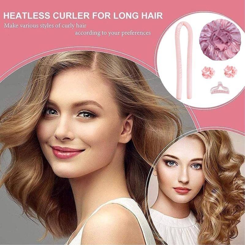 Heatless Hair Curler With Elastic Satin Bonnet for Sleeping Overnight Curls Set,  Silk Bonnet Sleep Cap and Heatless Curls Headband No Heat Curl Rod Kit for Women Curly Haircare Gift