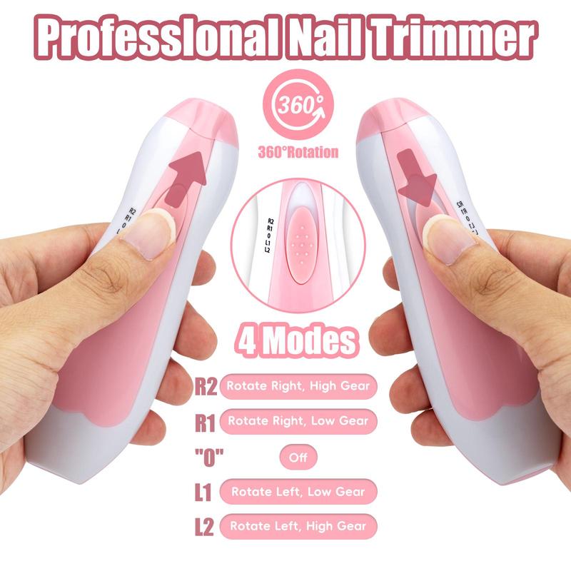 Electric Nail Trimmer, Battery-Powered Nail File Clippers with 4 Nail Care Set for Toenails Fingernails Polishing Trimming (Pink)