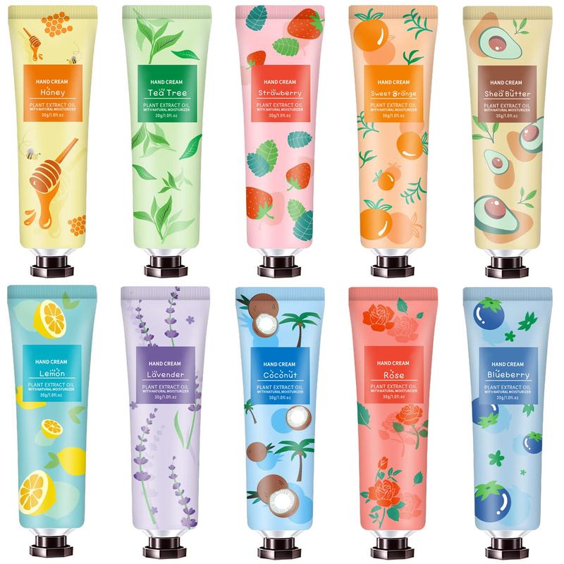 10-Pack Moisturizing Hand Cream for Dry, Cracked Hands - Ideal Christmas Gifts for Women and Teens, Perfect Stocking Stuffers for Adults, Teacher Appreciation Presents - Natural Plant Fragrance Mini Hand Lotion