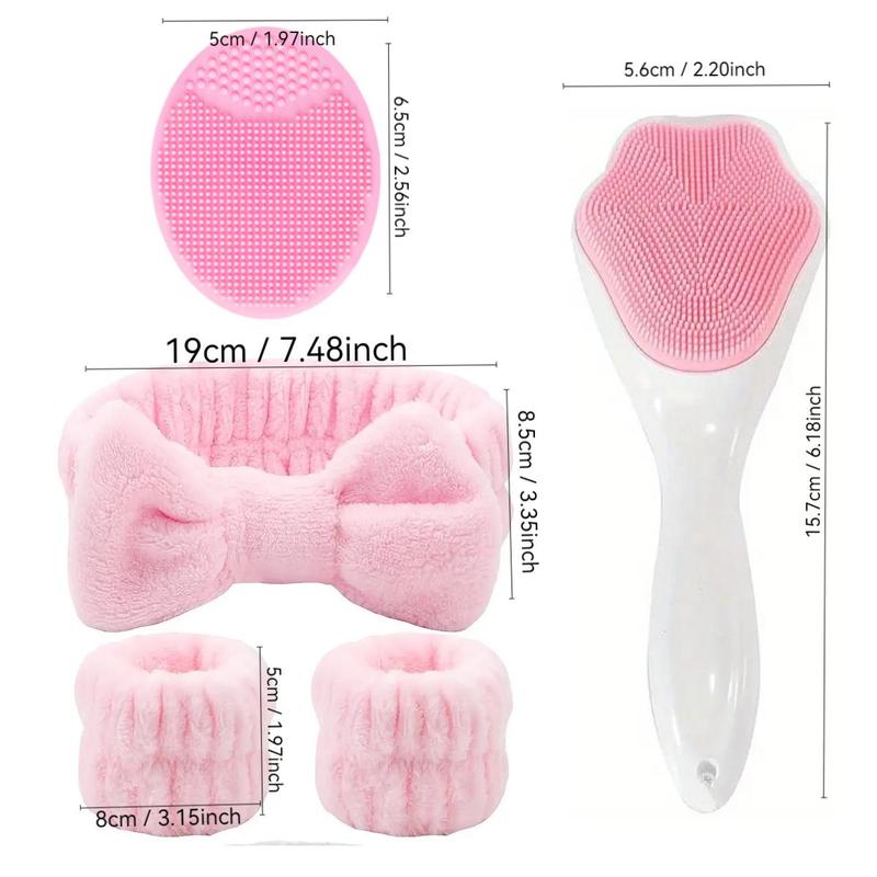 Facial Cleansing Tool Set, 1 Soft Silicone Face Scrubber & 1 Face Wash Brush & 1 Hair Band & 2 Wristbands, Skincare Tools for Women