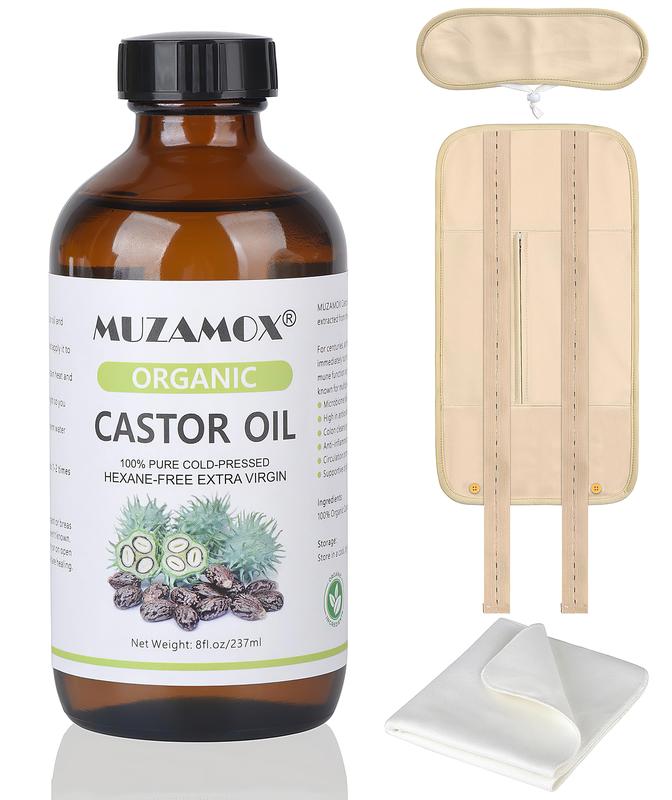 Castor Oil Glass Bottle 8 Liquid Ounces,Raw Oil Bags Are Organic Cotton, Used For Liver , Detoxification Of Body Care Cosmetics Cosmetic Comfort