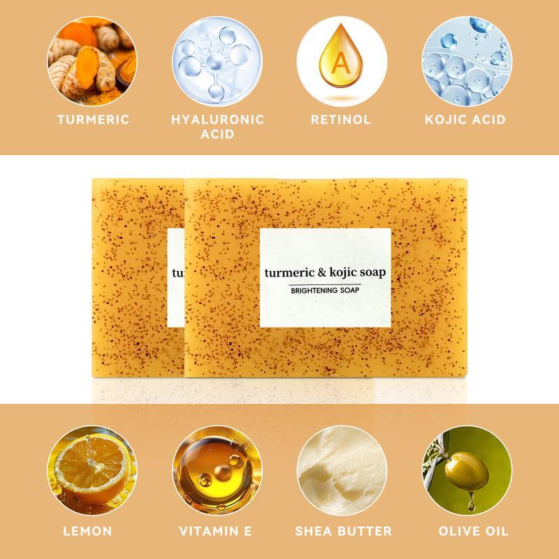 Lemon Turmeric & Kojic Acid Soap BarFace &Body Wash, Dark Spot Reducer,Daily SkinCleanser Sets for Acne-proneSkin, MoisturizingGentle Kojic Acid SoapBar Set with Soap SaverBags, Halloween