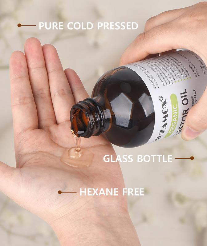 Castor Oil Glass Bottle 8 Liquid Ounces,Raw Oil Bags Are Organic Cotton, Used For Liver , Detoxification Of Body Care Cosmetics Cosmetic Comfort