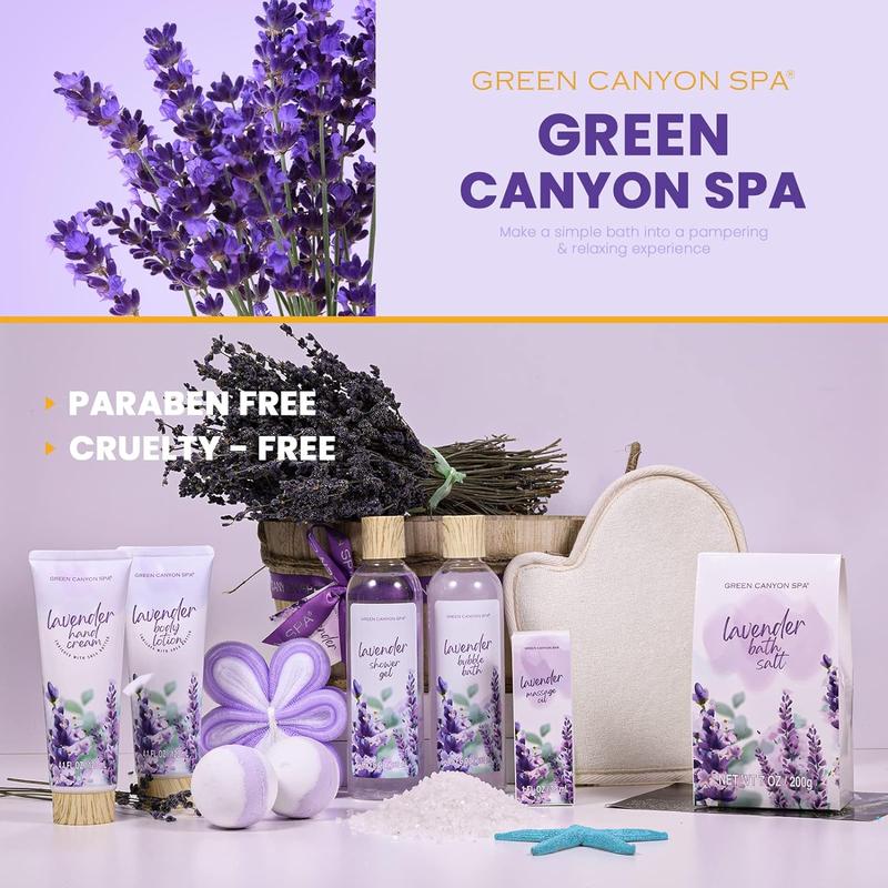 Spa Gift Baskets 11pcs Lavender Bath Gift Set with Body Lotion, Essential Oil, Relaxing Spa Baskets for Women, Birthday Gifts, Valentines Gift for Girlfriend Body Care Exfoliant Scent Comfort Mother's Day Gift