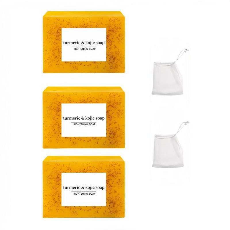 Turmeric Soap Bar Set, Lemon Turmeric Kojic Acid Soaps with Storage Bag, Moisturizing Body Wash Soap for Men & Women, Christmas Gift