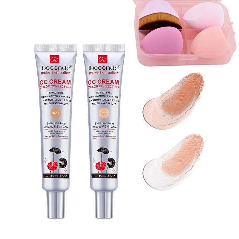 2 in 1 Color Adapting CC Cream, Moisturizing Color Correcting Cream with Makeup Tool, Makeup Product for Women & Girls