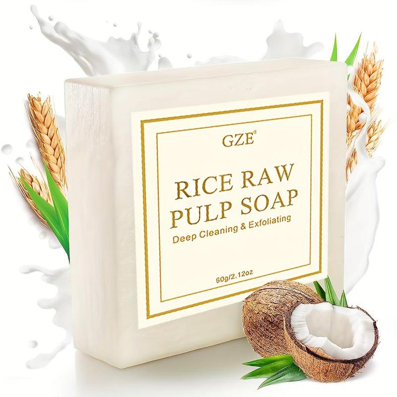 60g Rice Raw Pulp Soap, Deep Cleaning Rice Soap, Rice Pulp Essential Oil Soap, Face Wash Body Wash Bar Soap for Women & Men